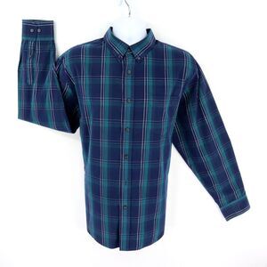 DOCKERS Shirt Casual Button Down Collar Mens Sz XL Blue Green Plaid Long Sleeve‎